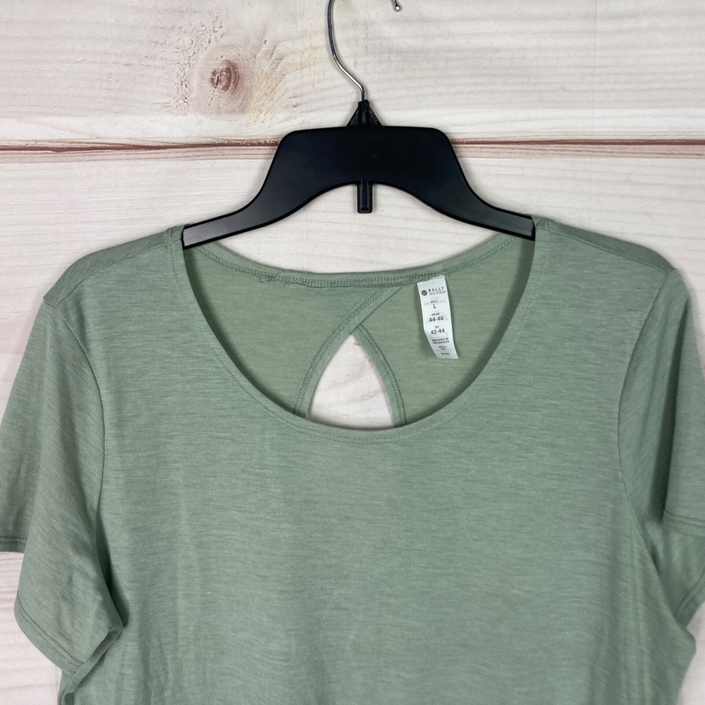 Bally Top Womens L Green Dry Wik T-Shirt Scoop Neck Short Sleeve Open Back Solid - Picture 2 of 7